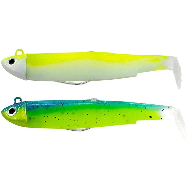 DOUBLE COMBO BLACK MINNOW 90 + TETE PLOMBEE SEARCH 8GR JAUNE FLUO SLEEPY GREEN - JAUNE FLUO - SLEEPY GREEN